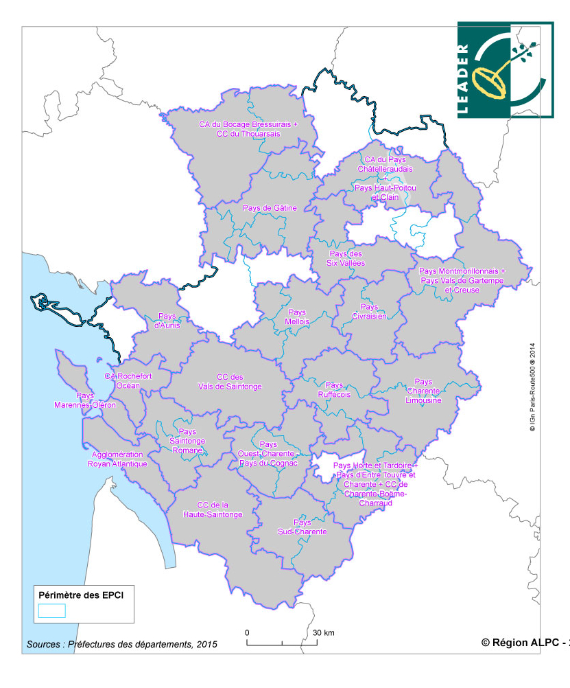 Carte des territoires Leader de Nouvelle-Aquitaine