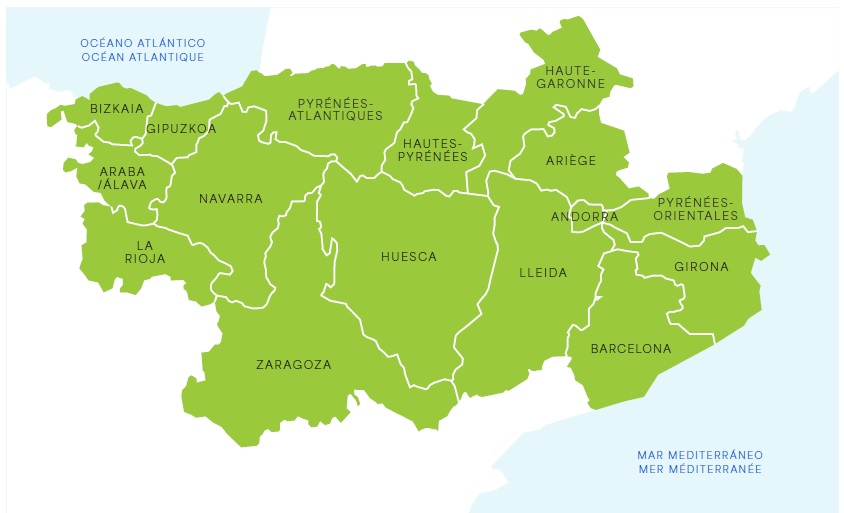 Zone éligible au programme POCTEFA Carte montrant le territoire couvert par le Programme POCTEFA (Départements pyrénéens en France)
