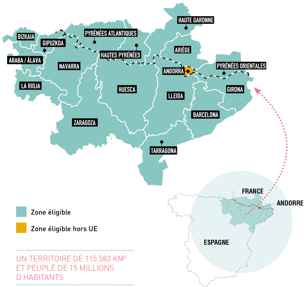 Carte des zones concernées par le programme POCTEFA